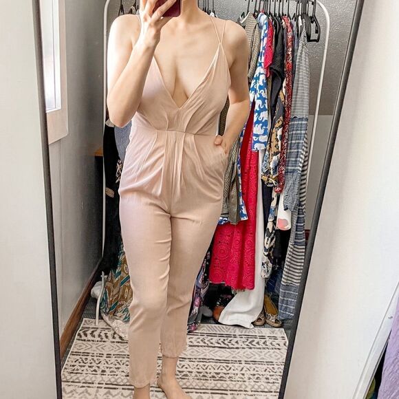 Lovers + Friends My Way Deep V Jumpsuit Nude S - Picture 4 of 8
